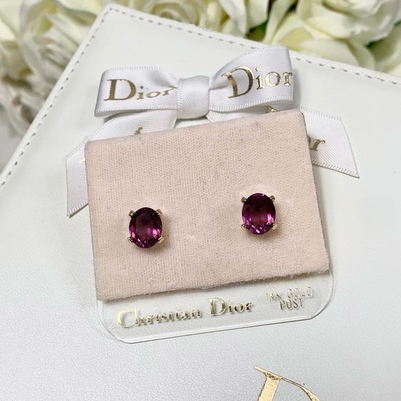 Vintage Christian Dior Deadstock Purple Oval Pierced Stud Earrings - Picture 1 of 3